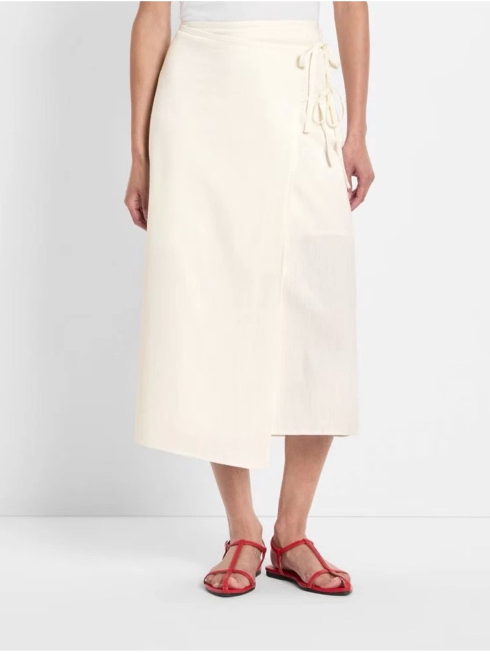 Cream Wrap Midi Skirt with Side Tie Detail